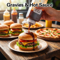 Leak proof and dust proof lids on condiment squeeze bottles