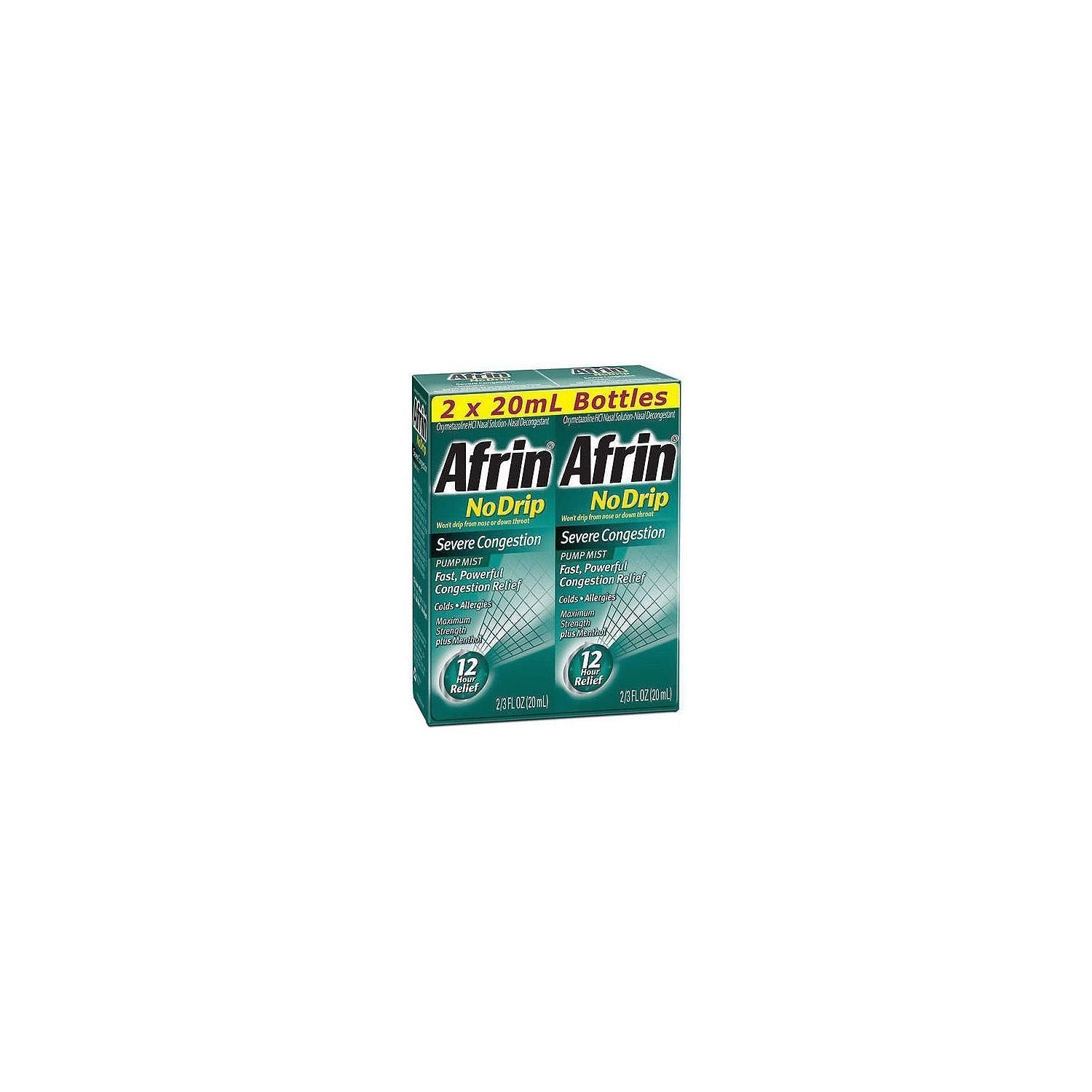 Afrin No Drip Severe Congestion Pump Mist Nasal Spray 12 Hour Relief Pack of 2