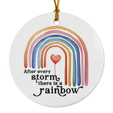 After Every Storm There is a Rainbow Ornament 3 inch ceramic ornament on gift box