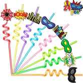 AFZMON 24 Hero Party Favors Straws Bulk with removable toppers