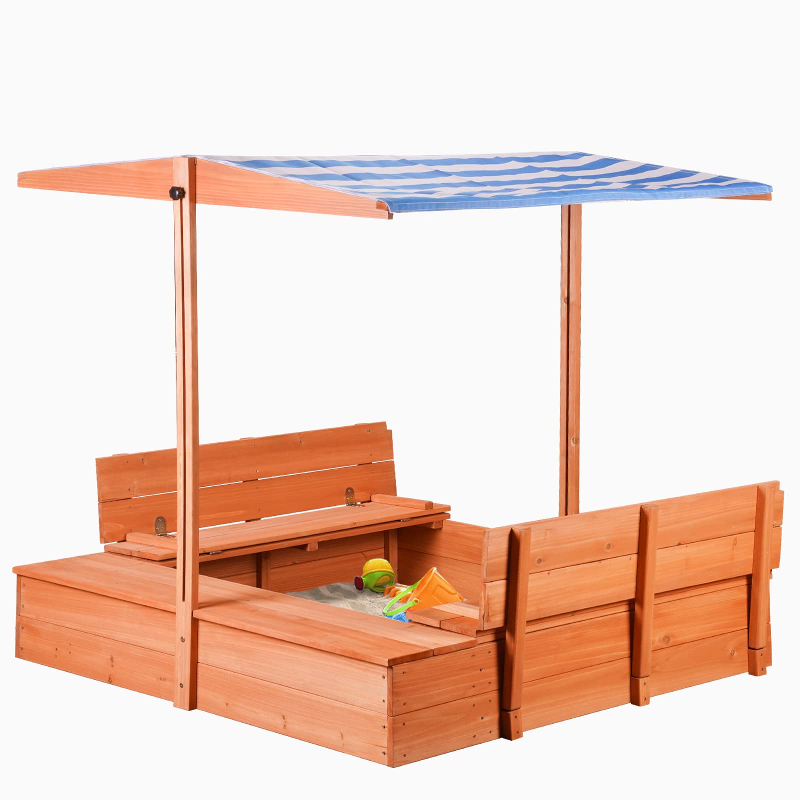 Agitree wooden sandbox with lid and canopy for outdoor play
