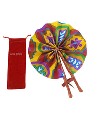 Ahiastring African Fabric Folding Fan open 12x15 inches