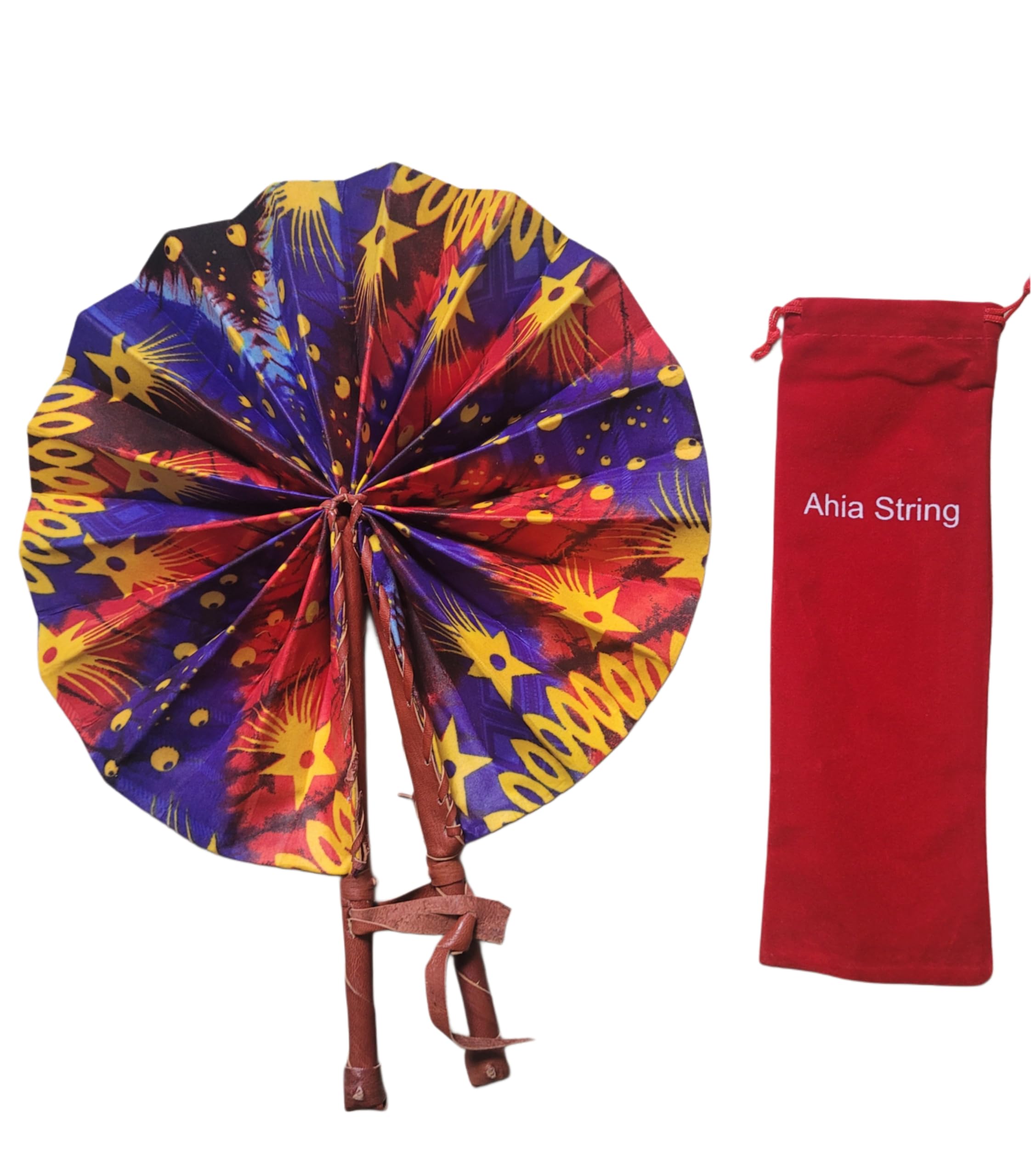 Ahiastring African Fabric Folding Fan multicolor Ankara pattern open