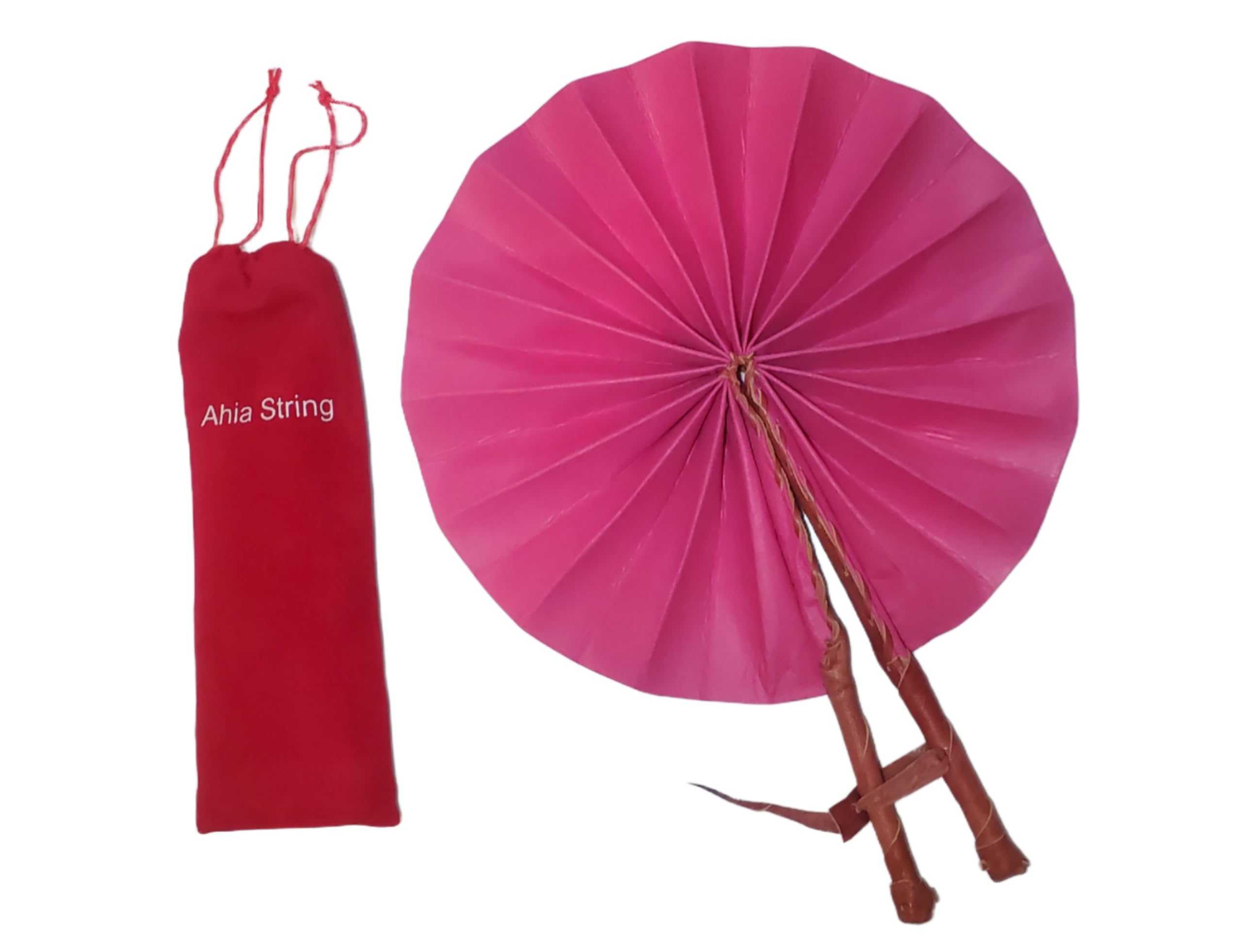 Ahiastring pink african fabric folding fan open 15x12 inches