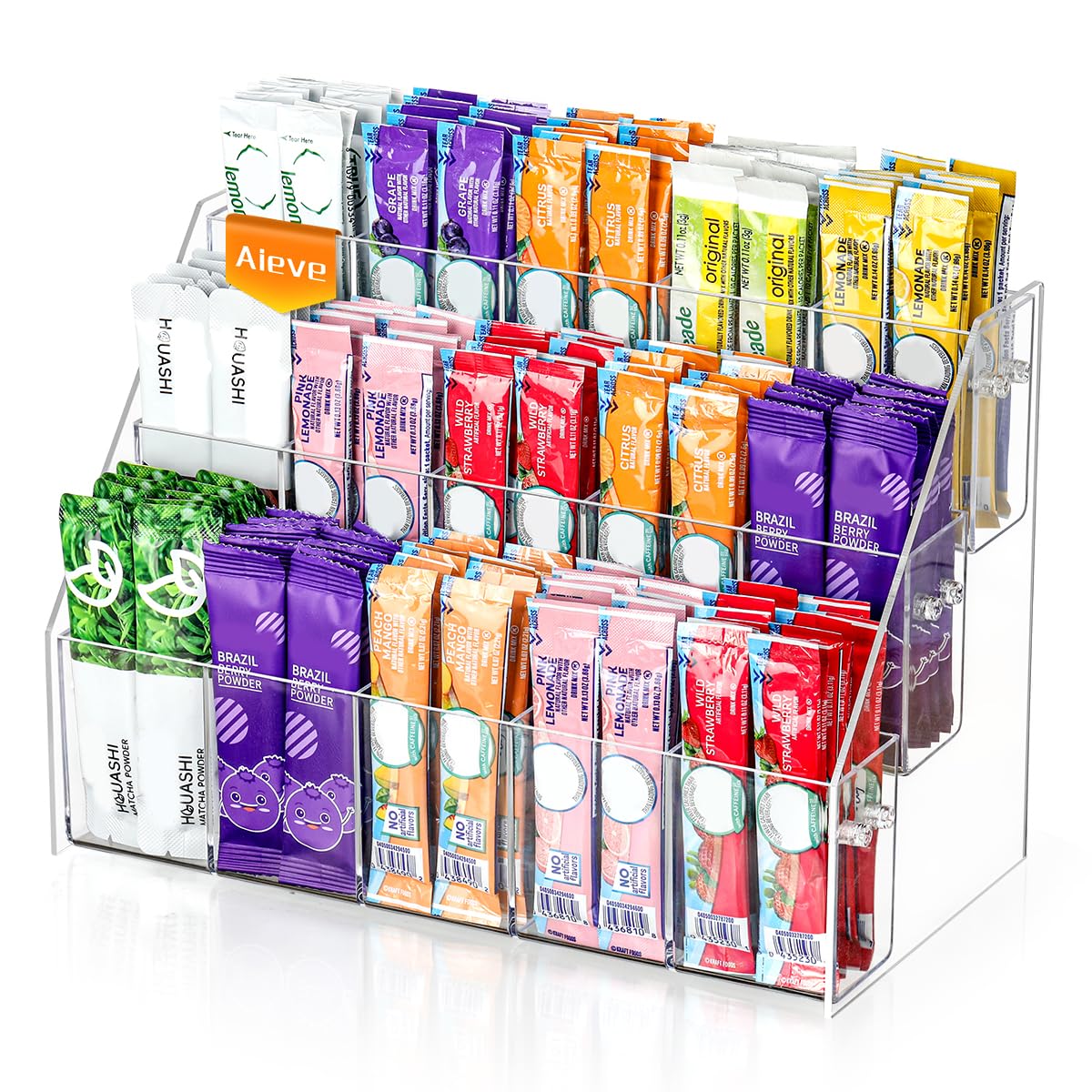 AIEVE Drink Packet Organizer with 15 compartments in clear acrylic