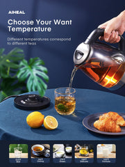 Aiheal glass kettle interior showing stainless steel inner lid
