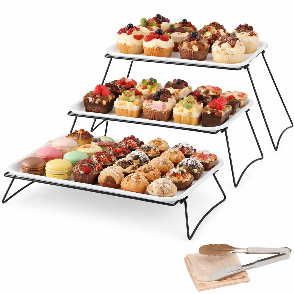 AIHSUMC extra large 3 tier serving tray set white melamine display top view