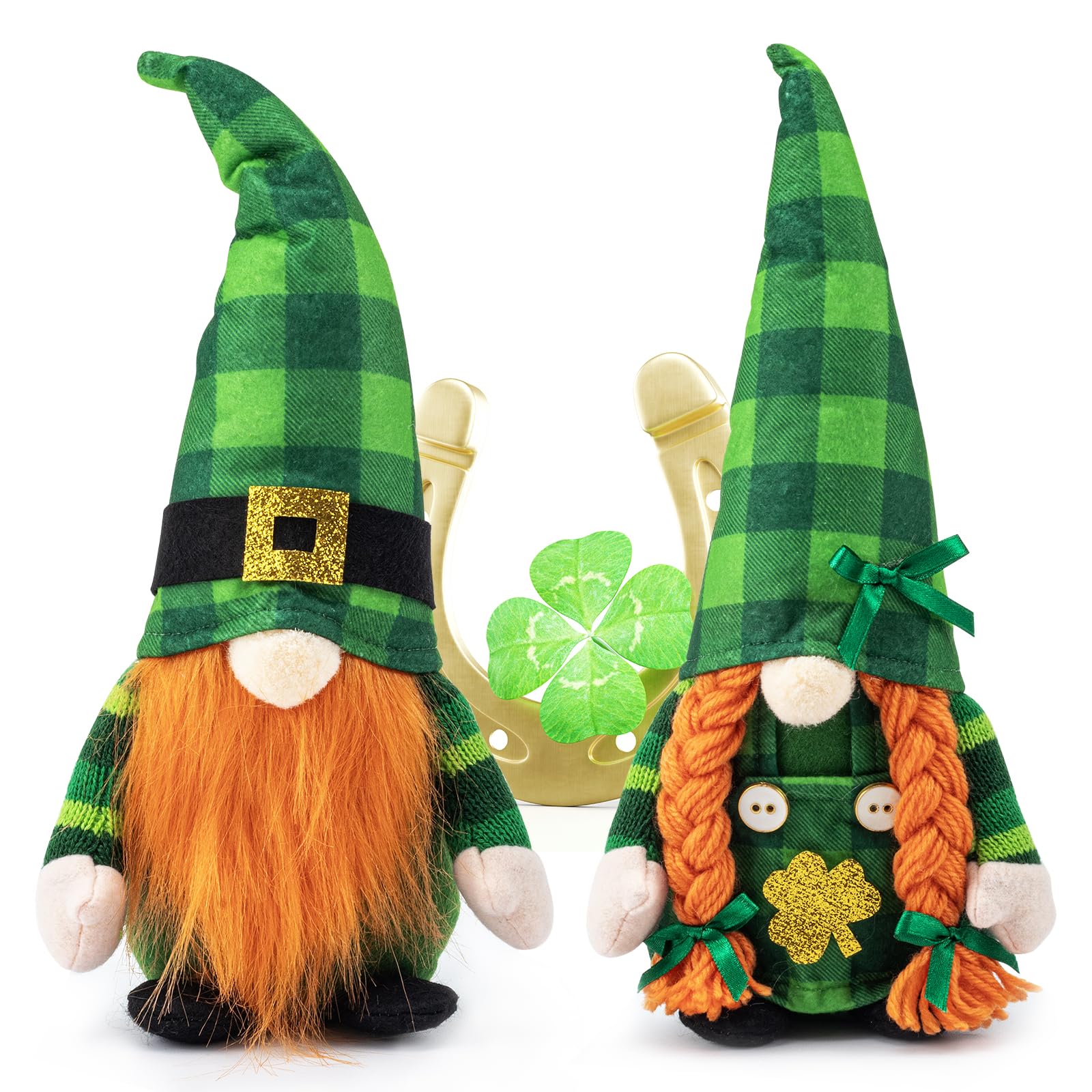 AinDen St Patricks Day Gnomes Decor Mr and Mrs Irish Buffalo Gnome plush dolls