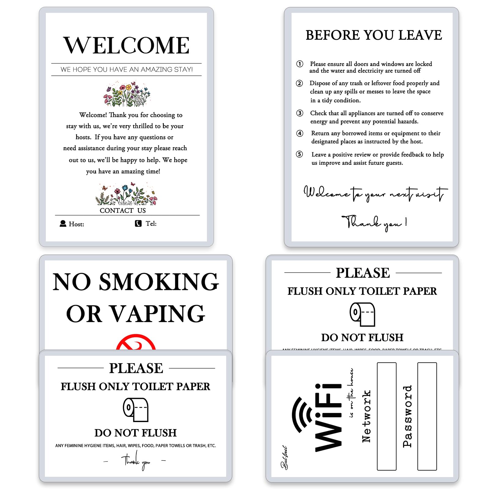 Air BnB signs for hosts set 4x6 signs with magnets