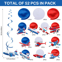 Blue red white airplane paper cutouts and spirals