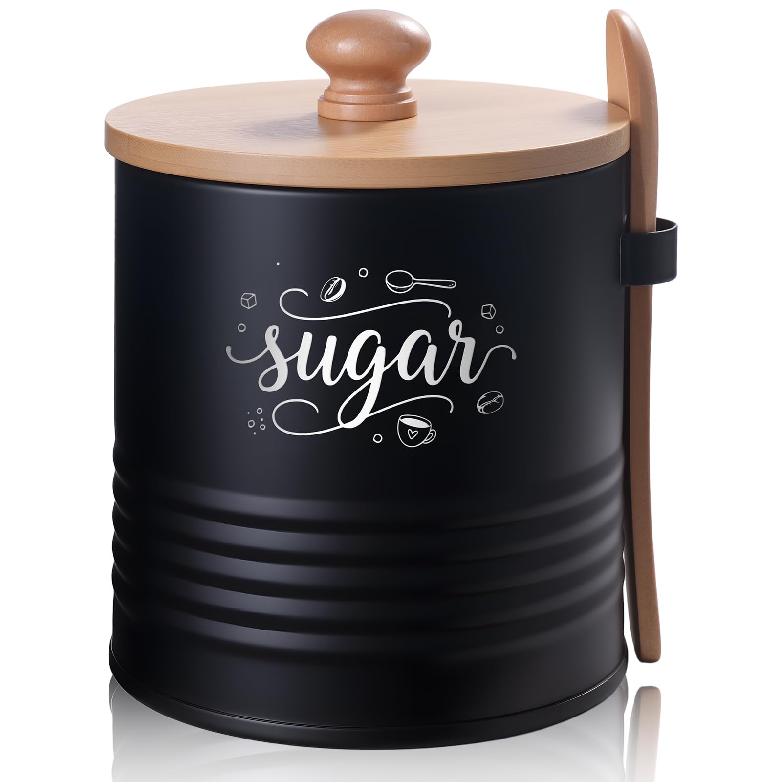 AISBUGUR sugar container metal with lid and spoon on countertop