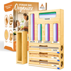 Akhawa bamboo storage bag organizer for kitchen drawer and wall