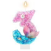 AKURIEEY mermaid 3rd birthday candle pink blue glitter with holder