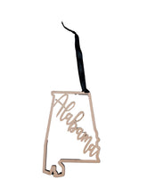 Alabama Christmas Ornament laser cut wood with black ribbon