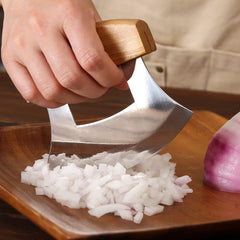 Alaskan mezzaluna ulu knife suitable for garlic and herbs