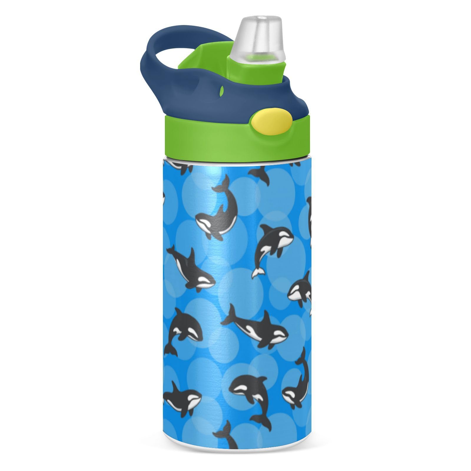 ALAZA Orca water bottle for kids 12 oz with straw lid