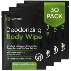 Alcala deodorizing body wipes packaging close up