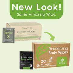 Alcala individual shower wipes product packaging