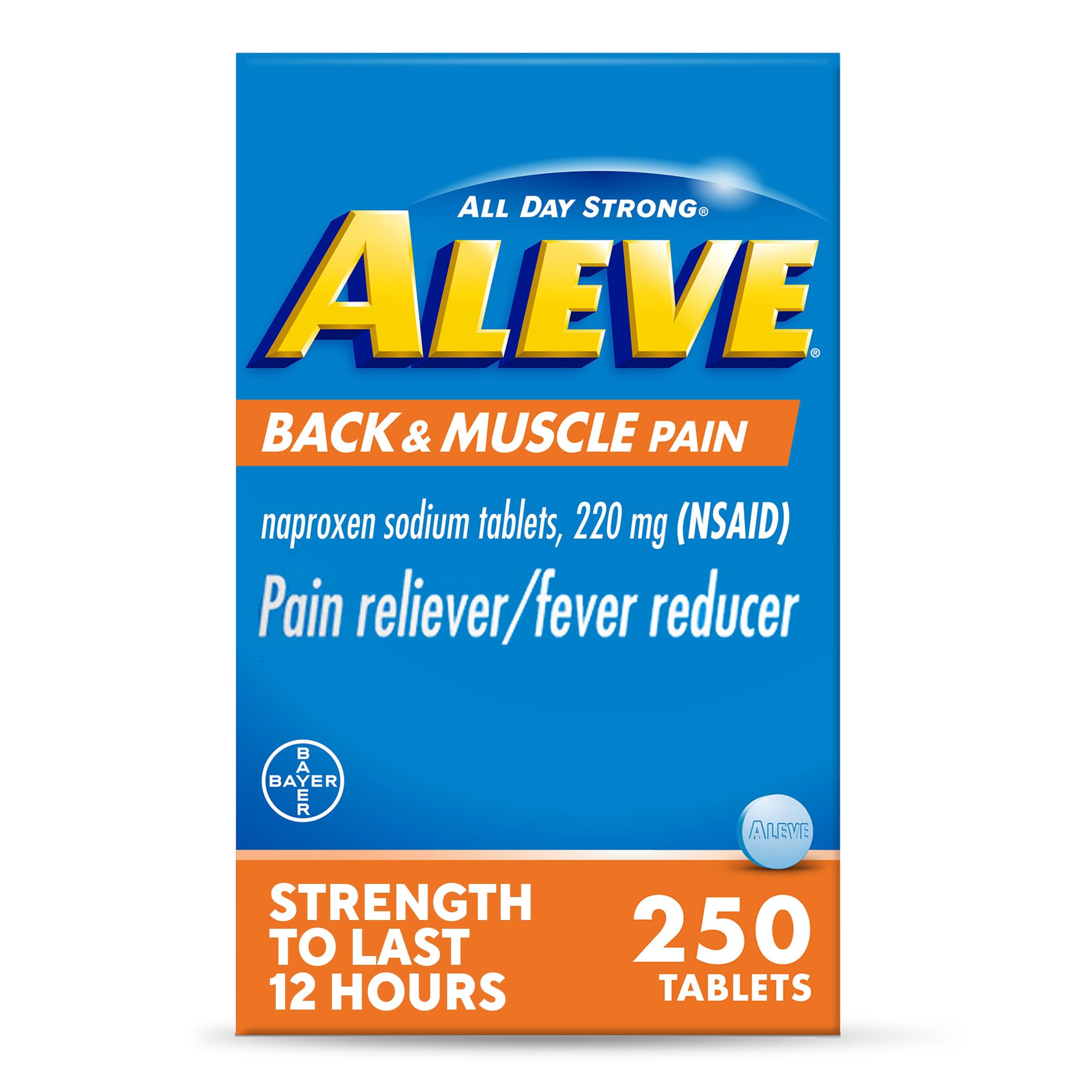 Aleve Back and Muscle Pain Relief Naproxen Sodium Tablets packaging front view