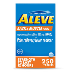 Aleve Back and Muscle Pain Relief Naproxen Sodium Tablets packaging front view