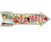 Alice in Wonderland decor directional arrow metal sign close up