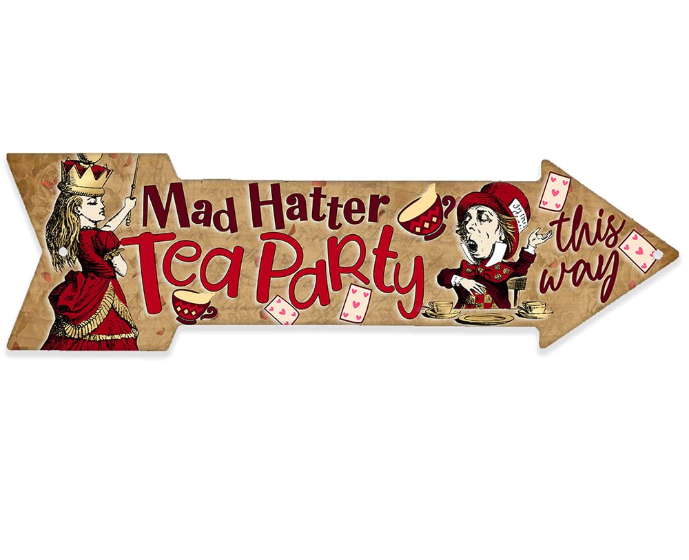 Alice in Wonderland Decor Mad Hatter directional arrow sign 17x5 metal