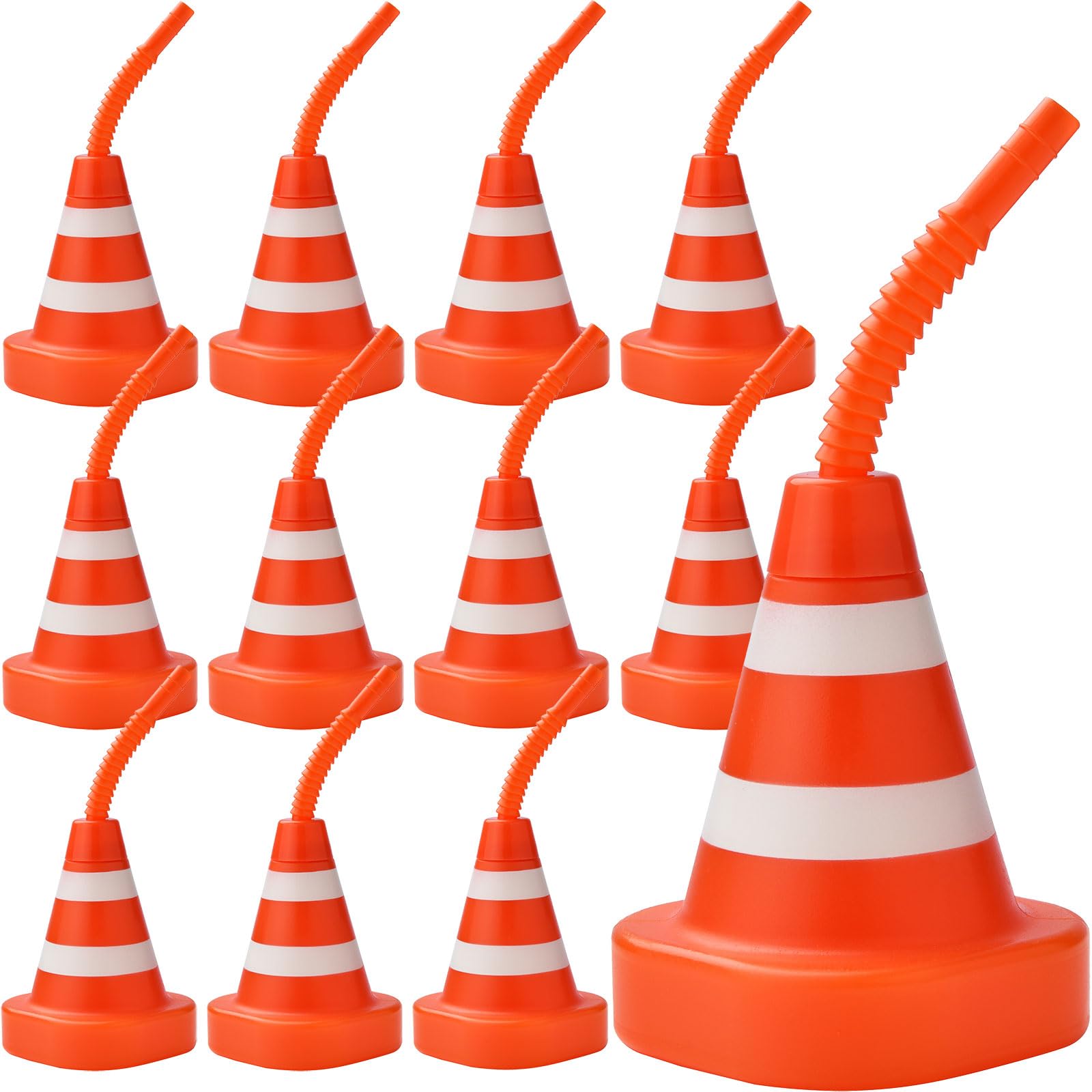ALINK orange 12 pack cone cups with straws for construction theme