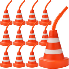 ALINK orange 12 pack cone cups with straws for construction theme