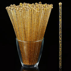 ALINK 50 counts gold glitter swizzle sticks clear design