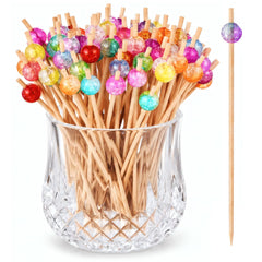 ALINK colorful bead cocktail picks 4.72 inch bamboo with translucent bead toppers