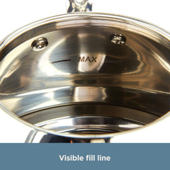 Hinged cap and riveted sloped handle for easy pouring