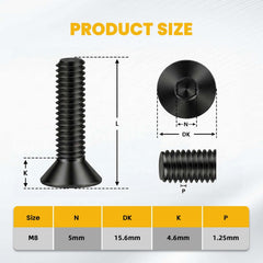 allen drive 5mm m8 flat head socket cap screw