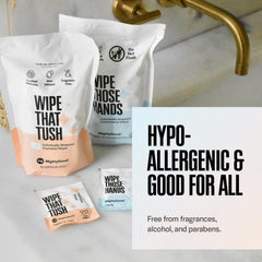 Individually wrapped pre-moistened wipes for on-the-go use