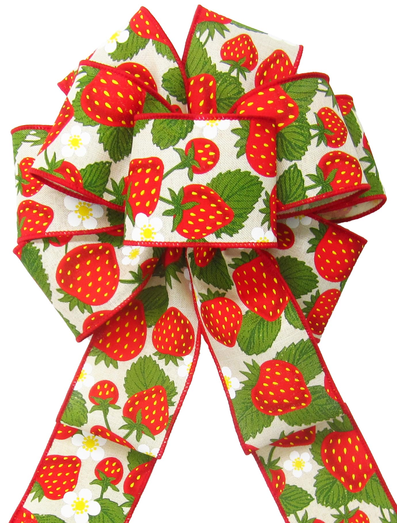 8 inch ivory Field of Strawberries Fruit Bow by Alpine Holiday Bows