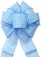 Alpine Holiday Bows 8 inch light blue and white gingham bow