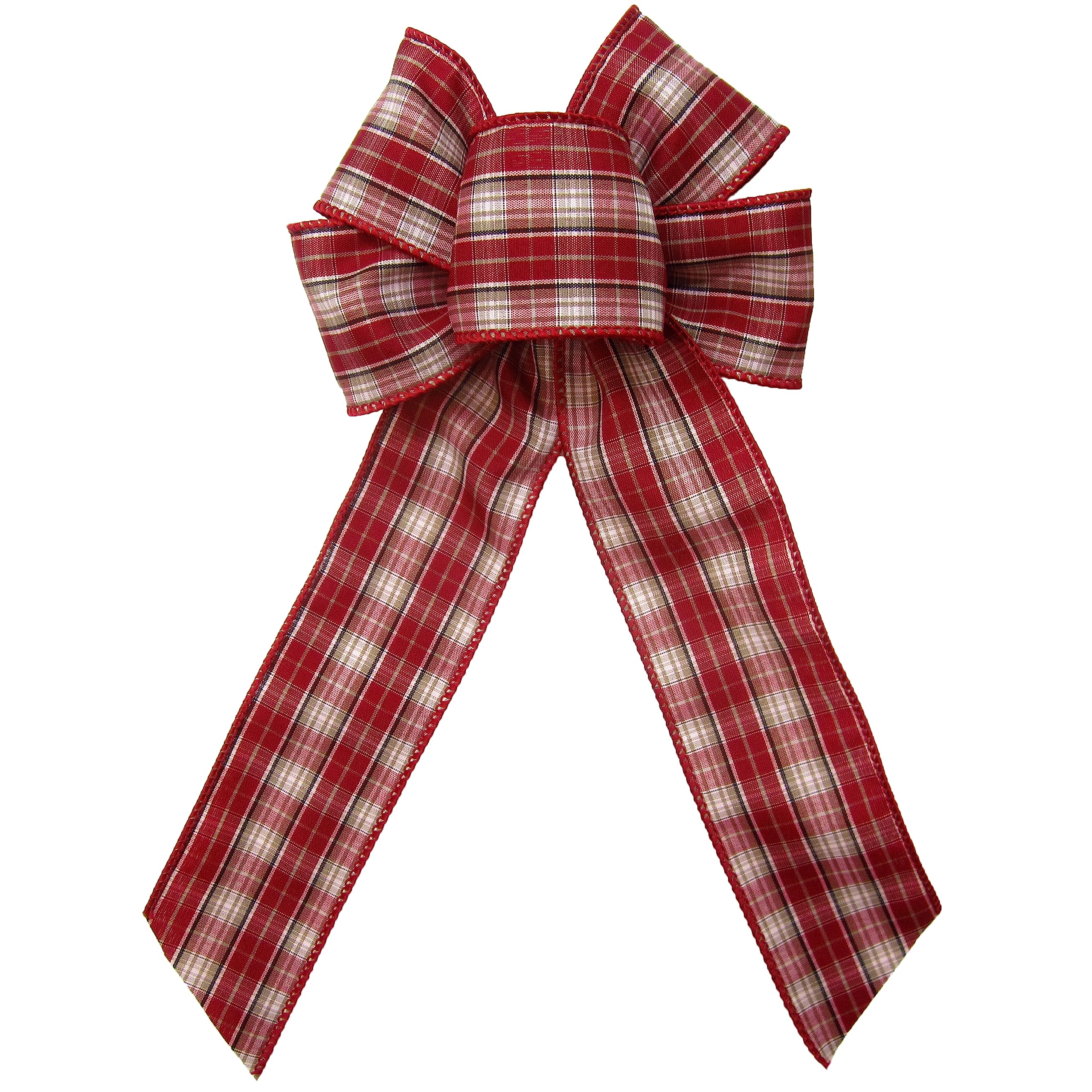 Alpine Holiday Bows 6 inch wine and cream plaid wreath bow