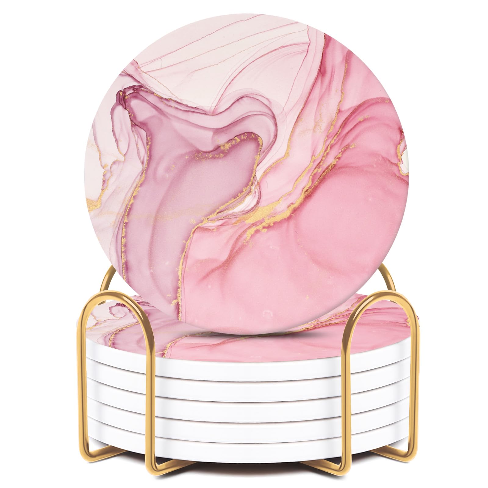 ALSNWNZ ceramic coasters with pink marble design