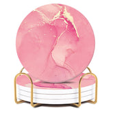 ALSNWNZ pink coasters set of 4 with gold holder on cork backing