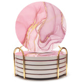 ALSNWNZ Pink Coasters Set of 6 with Gold Holder on table
