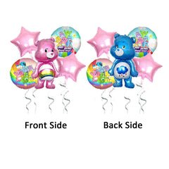 Two solid pink balloons and two round printed bear balloons