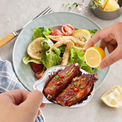 Aluminum foil clam shells sized 3.9 x 3.7 inches