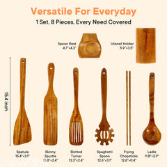 alyfini acacia wood utensils long handle 15-4inch