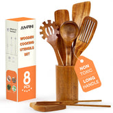 alyfini non-toxic wooden utensils 8-piece set with holder
