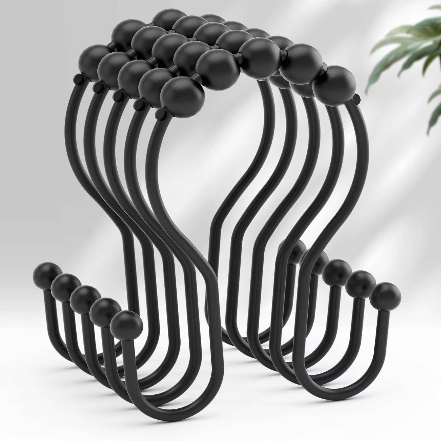 AmazerBath black shower curtain hooks in metal finish