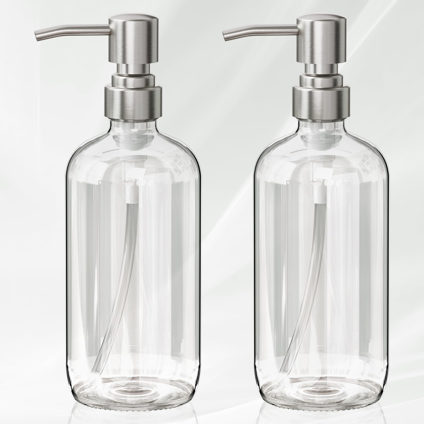 AmazerBath 2 pack glass soap dispensers with stainless steel pumps