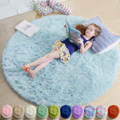 Amdrebio light blue shag round area rug 4ft suitable for baby and kids rooms
