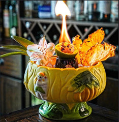 Hand-painted Amehla Scorpion Bowl tiki dancer and floral designs
