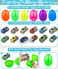 Pull back cars displayed inside Easter eggs in AMENON set
