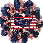 America The Beautiful Stars and Stripes Patriotic handmade Deco Mesh Wreath