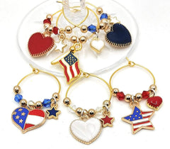 American flag wine charms for July celebrations